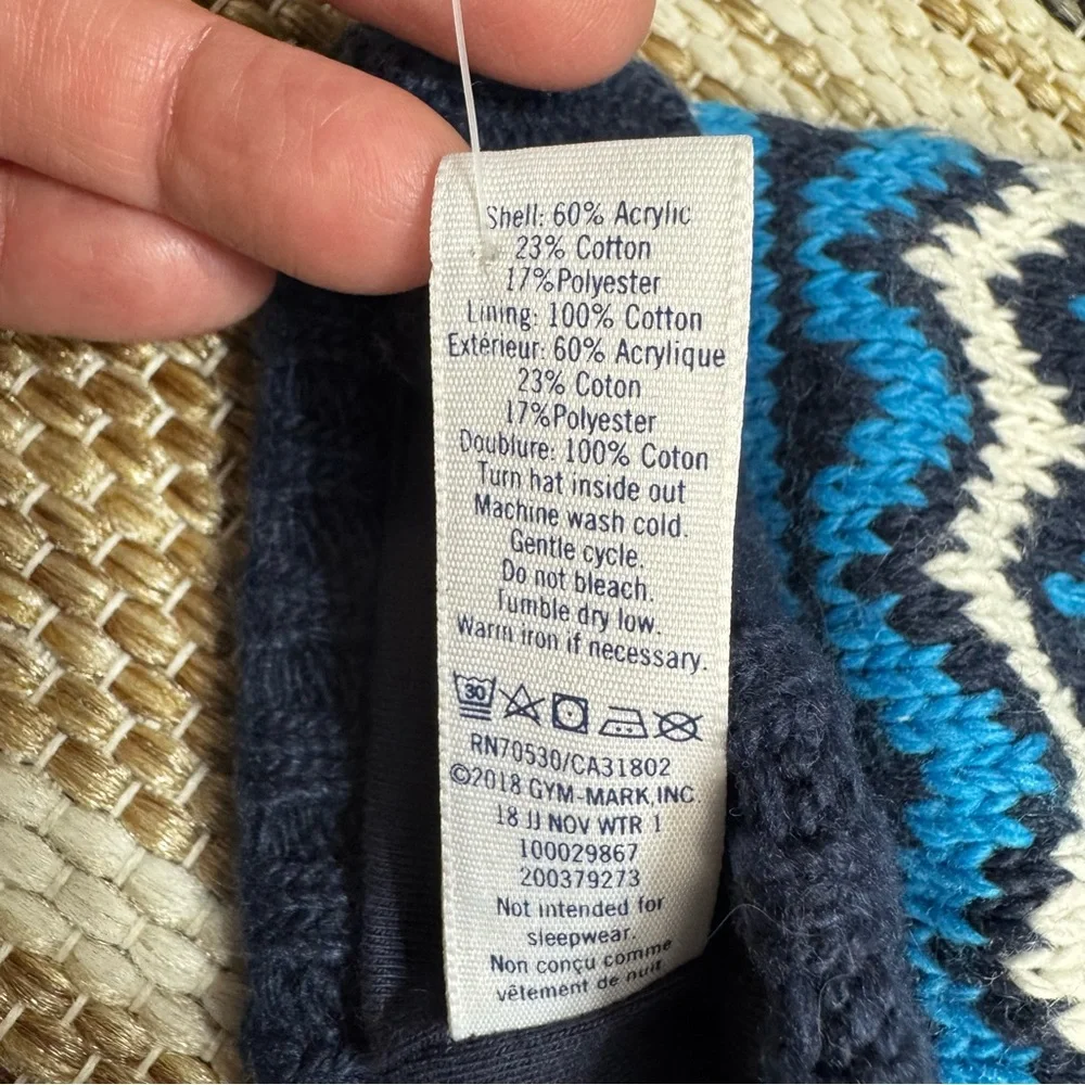 Janie and Jack Knit Beanie Pom Hat 0-6 Months Navy Blue Fair Isle‎